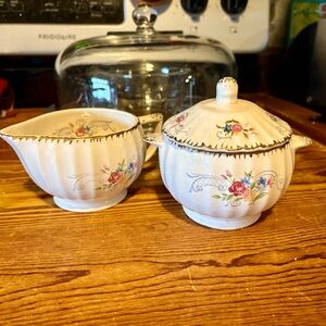 Limoges-American Jennie Lind Tea Set-Creamer & Lidded Sugar Bowl Circa 1948-1955